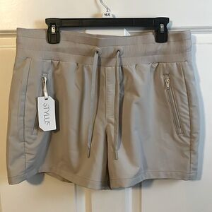 STYLUS Tan Shorts with Functional Zip Pockets and Elastic Waistband